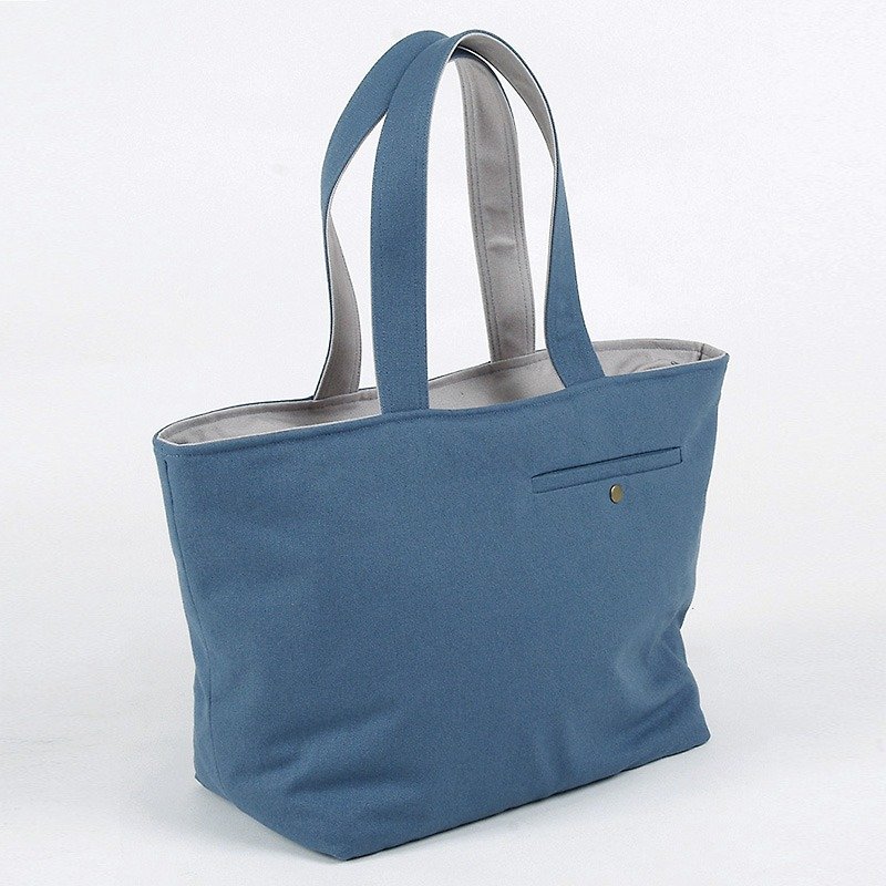 中國藍裁縫口袋托特包-最後一個 - 側背包/斜背包 - 棉．麻 藍色