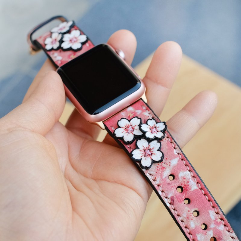 Apple Watch Band 38mm 42mm 40mm 44mm, HandStitched Handmade - 錶帶 - 真皮 粉紅色