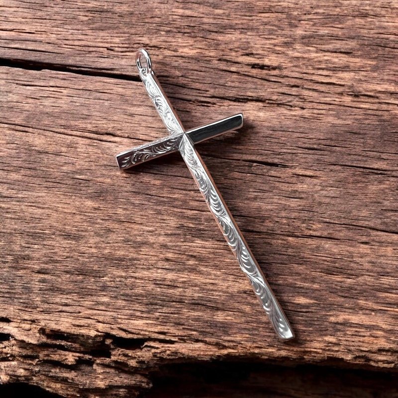 純銀半唐草十字架 - 吊飾/掛飾 - 銀 