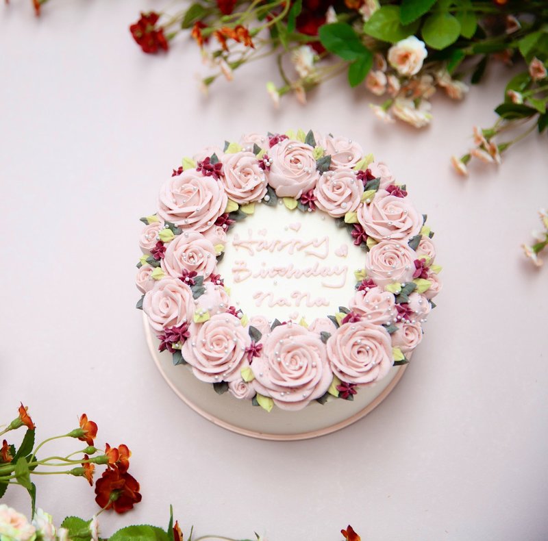 6吋玫瑰花圈題字版 客製化蛋糕 - 蛋糕/甜點 - 新鮮食材 紅色