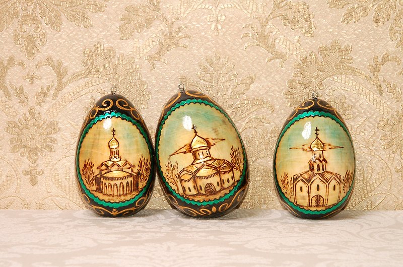 Hand Burned Wood Easter Eggs - Unique Home Decor Gifts - ของวางตกแต่ง - วัสดุอื่นๆ 