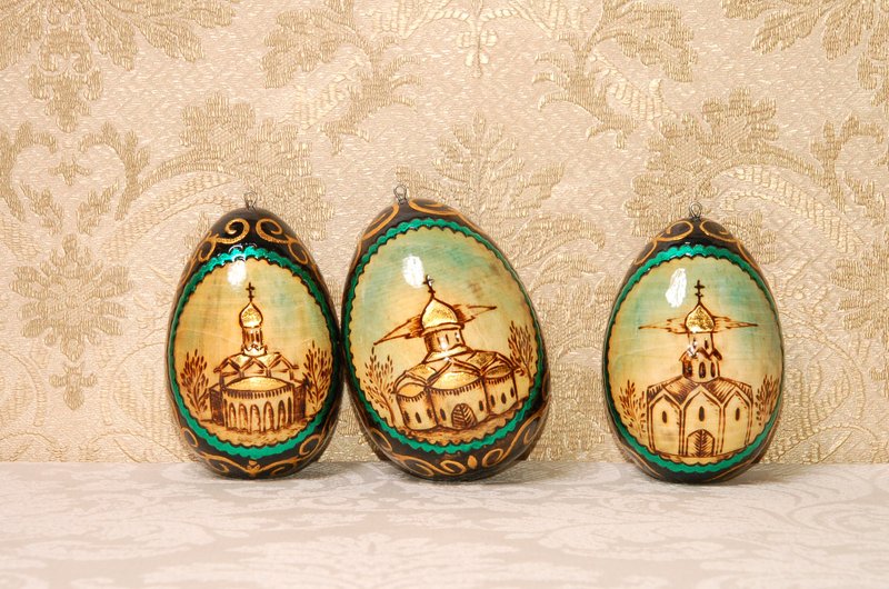 Hand Burned Wood Easter Eggs - Unique Home Decor Gifts - ของวางตกแต่ง - วัสดุอื่นๆ 