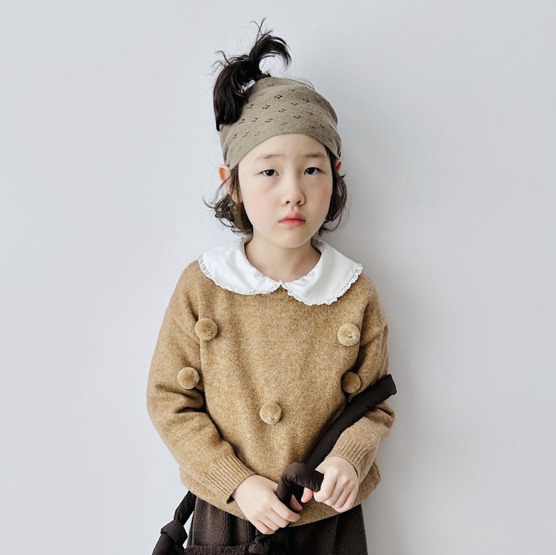 Korean-style fur ball pullover sweater/long-sleeved milk tea color children's clothing - Tops & T-Shirts - Other Materials Khaki