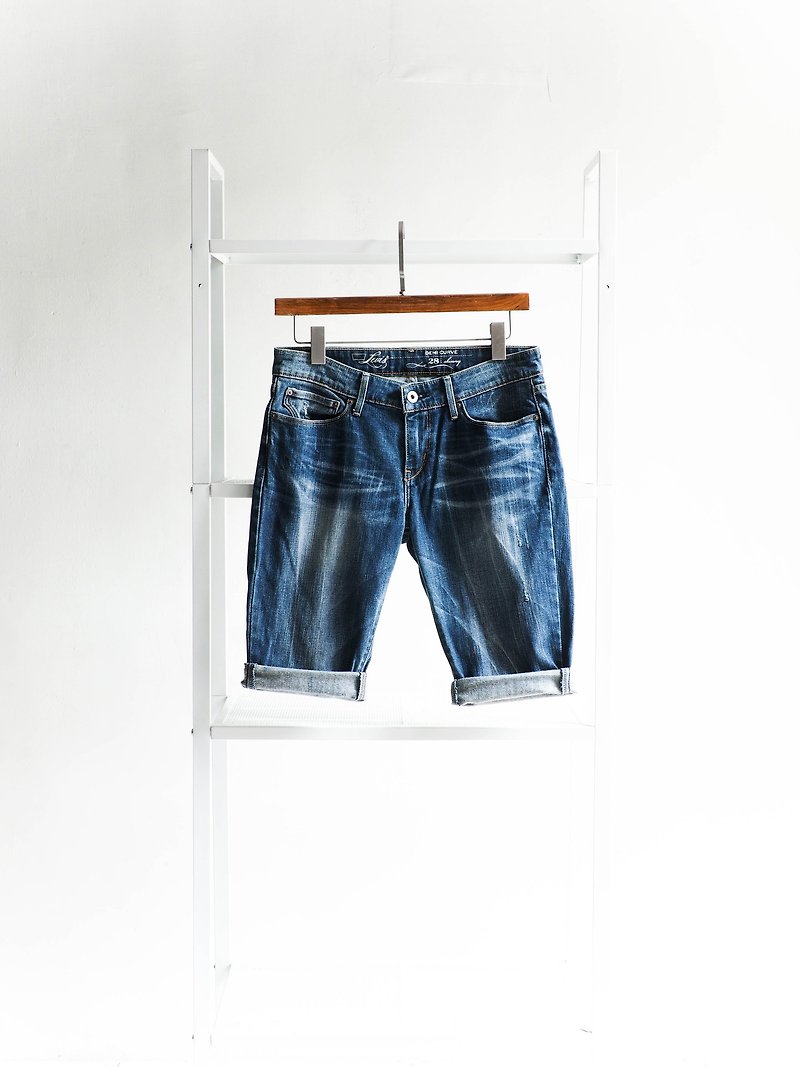 Levis W28 Shizuoka blue sky youth log cotton tannin antique shorts - กางเกงขายาว - ผ้าฝ้าย/ผ้าลินิน สีน้ำเงิน