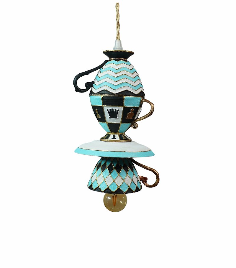 Set of two Mad tea party Teacup pendant chandeliers White rabbit Kitchen turquoi - โคมไฟ - พลาสติก สีน้ำเงิน