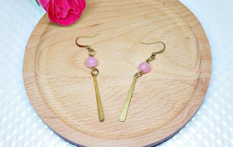 Bronze powder X * drop * natural stone - hook earrings - Earrings & Clip-ons - Gemstone Pink