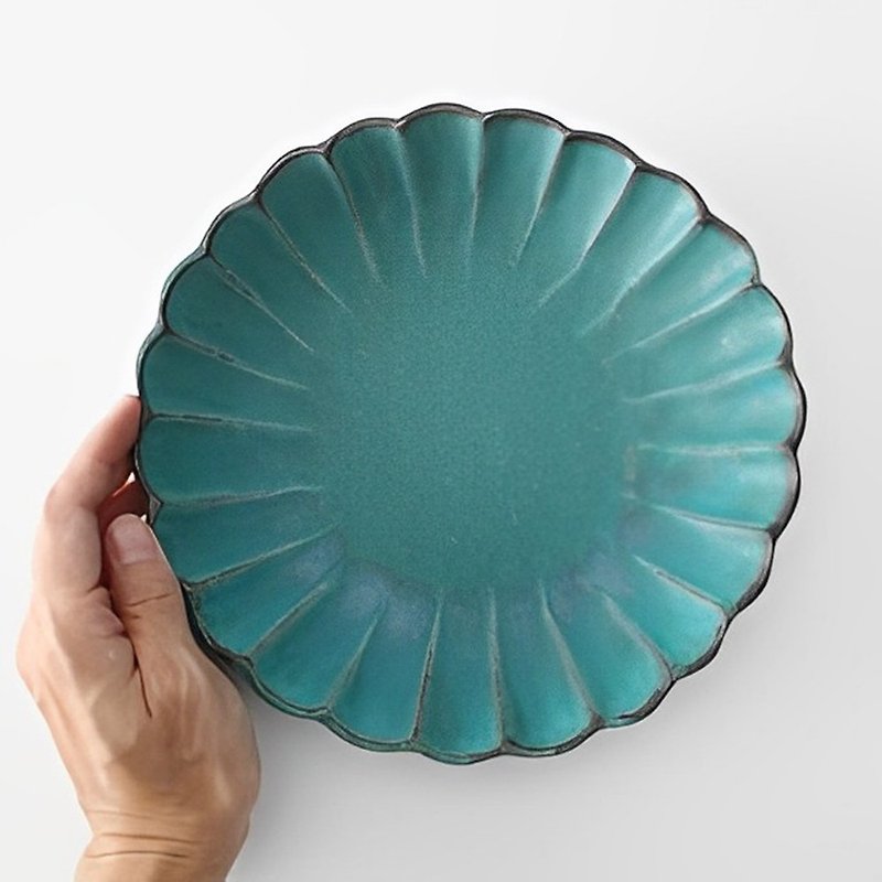 Rinka Series Large Plate Turkish Blue / Mashiko Ware - จานและถาด - ดินเผา สีน้ำเงิน