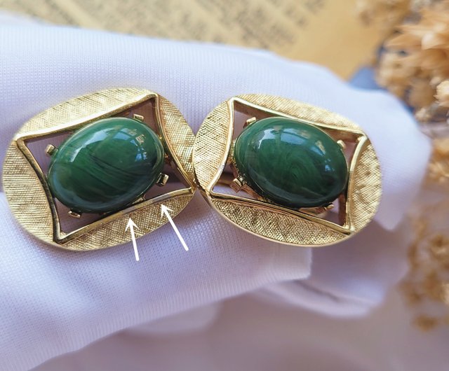 Vintage 1960's Gold Tone Swank Handpainted Green shops Jade cufflinks 1¼