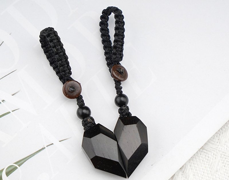 Simple handmade sandalwood love magnetic handmade pendant - Lanyards & Straps - Wood Black