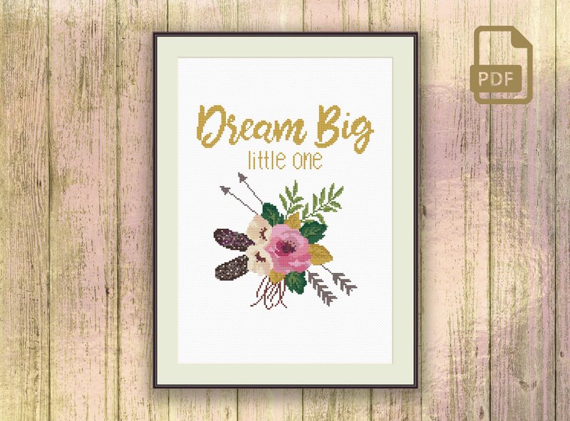 Dream Big Little One Cross Stitch Pattern #oth067 - Knitting, Embroidery, Felted Wool & Sewing - Other Materials 