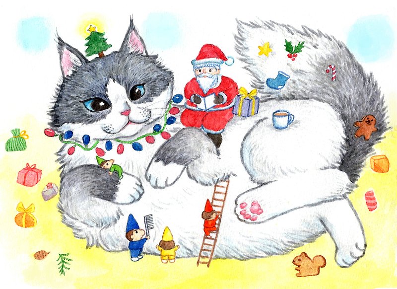 聖誕快樂-胖肚子貓咪島嶼系列 - 心意卡/卡片 - 紙 