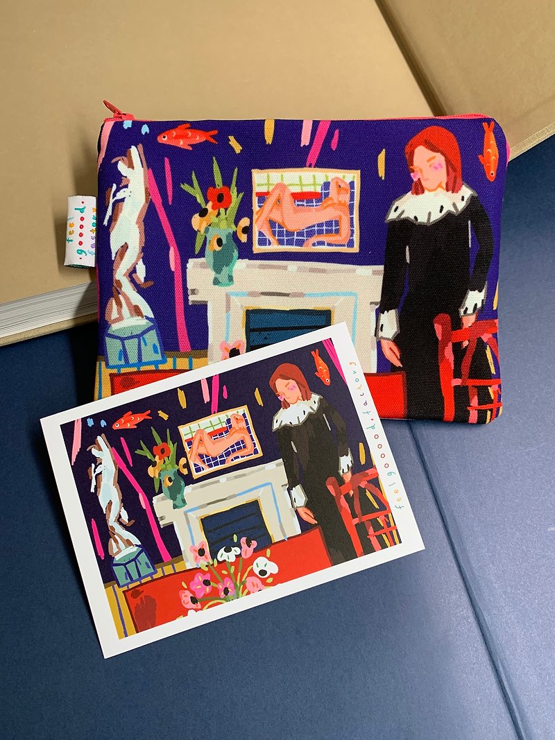 Canvas Pencil Case  ( Henri Matisse 01 )with Postcard - Pencil Cases - Cotton & Hemp Blue