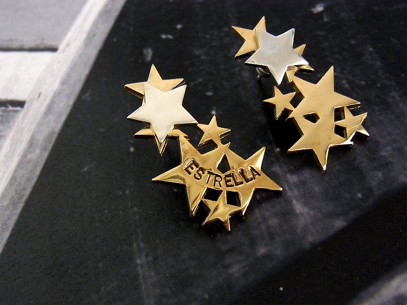 Stardust 2 Way earrings / brass - Earrings & Clip-ons - Copper & Brass Gold