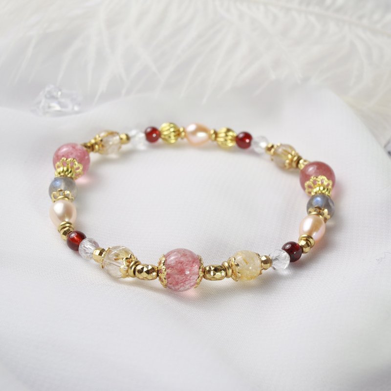 Tipsy Night | A114 Strawberry Crystal Titanium Labradorite Bracelet - Bracelets - Gemstone Pink