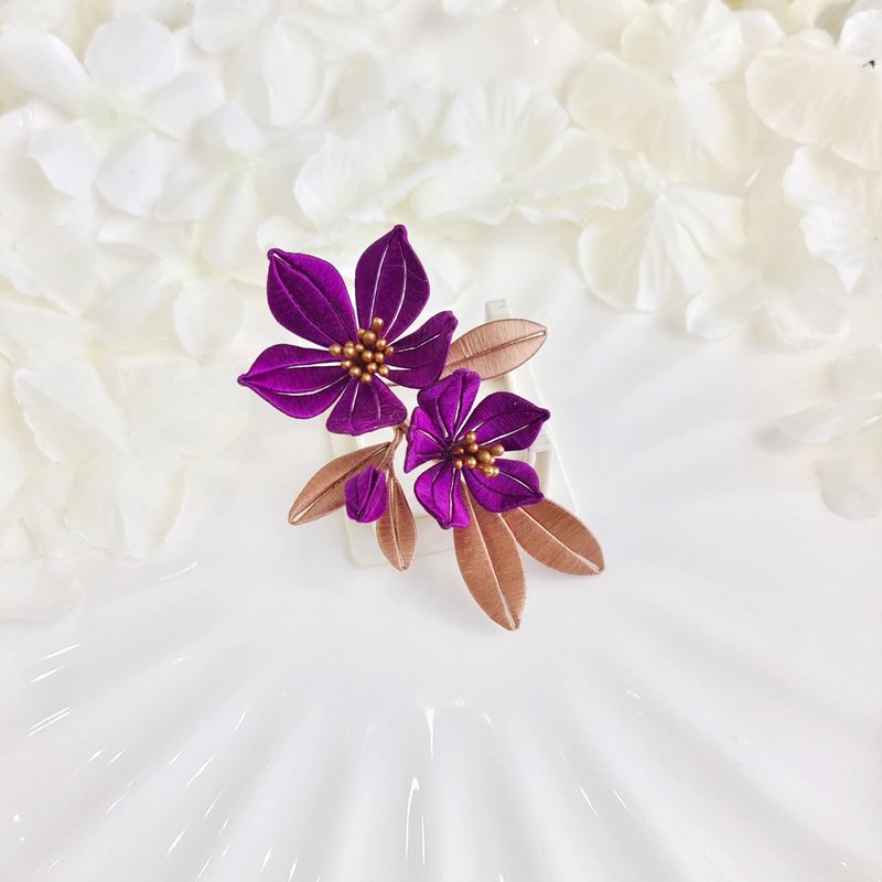 百合花髮夾 纏花 春仔花 和服發飾 天然真絲 蠶絲 髮夾 - 髮夾/髮圈 - 絲．絹 紫色
