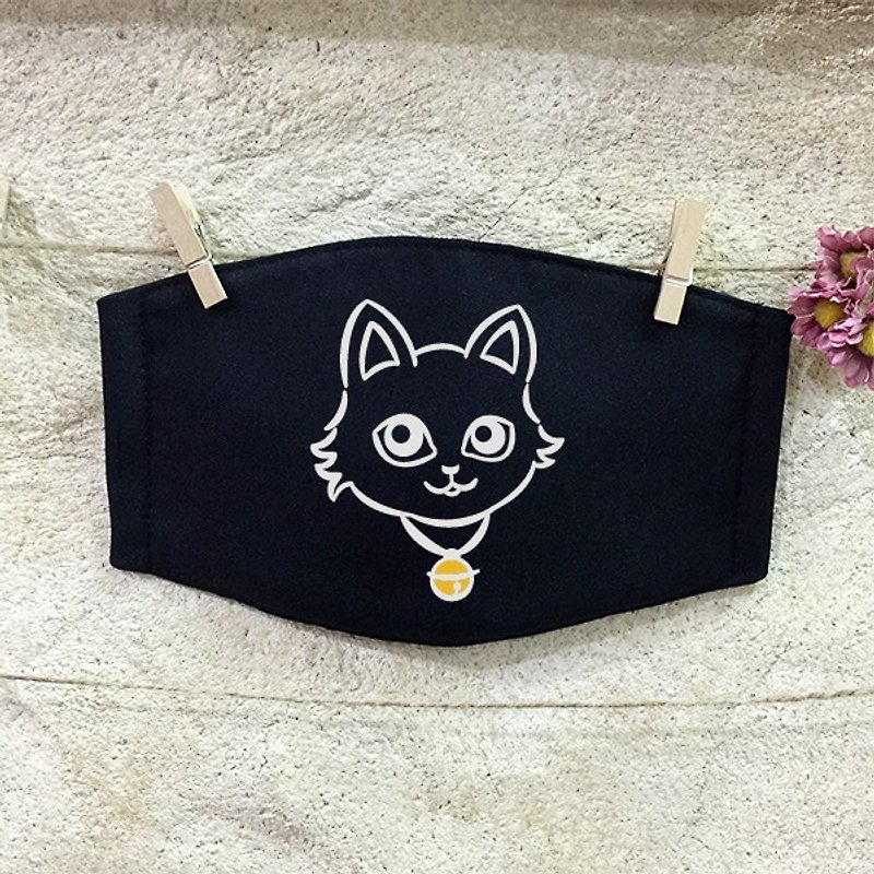 反光口罩 透氣棉布口罩 鈴鐺貓 Cat - 口罩/口罩收納套 - 其他材質 黑色