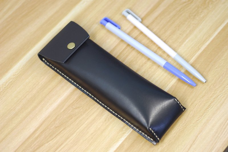 Personality pen bag leather hand seam (black) - กล่องใส่ปากกา - หนังแท้ สีดำ