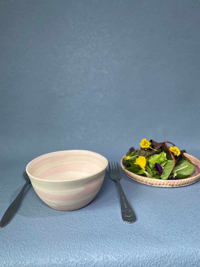 White Snow Shadow Red Pink White Handmade Ceramic Bowl - Marble Treasure Series - Bowls - Pottery Pink