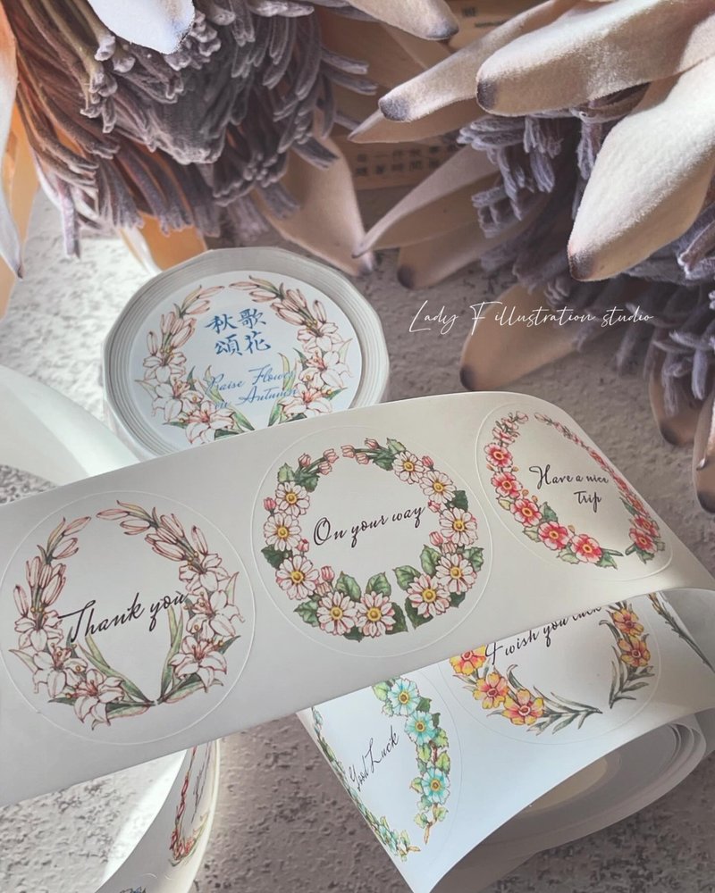 Autumn Ode Flower Circle Sticker Tape - Washi Tape - Paper Multicolor