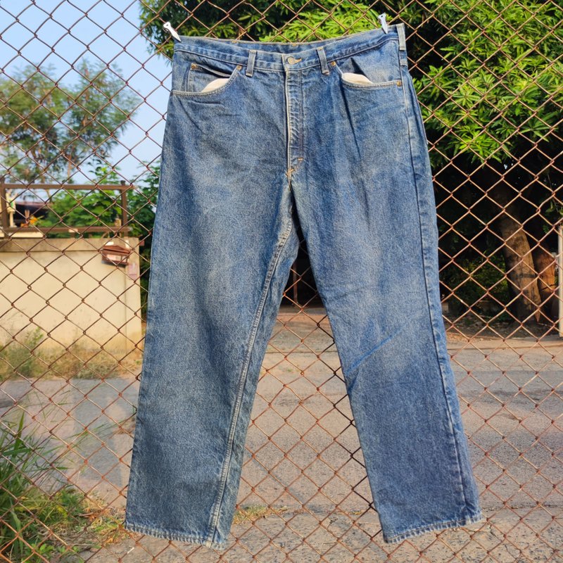Vintage 80s OshKosh Flannel plaid Lined Work  Denim Jeans - 男長褲/休閒褲 - 其他金屬 藍色