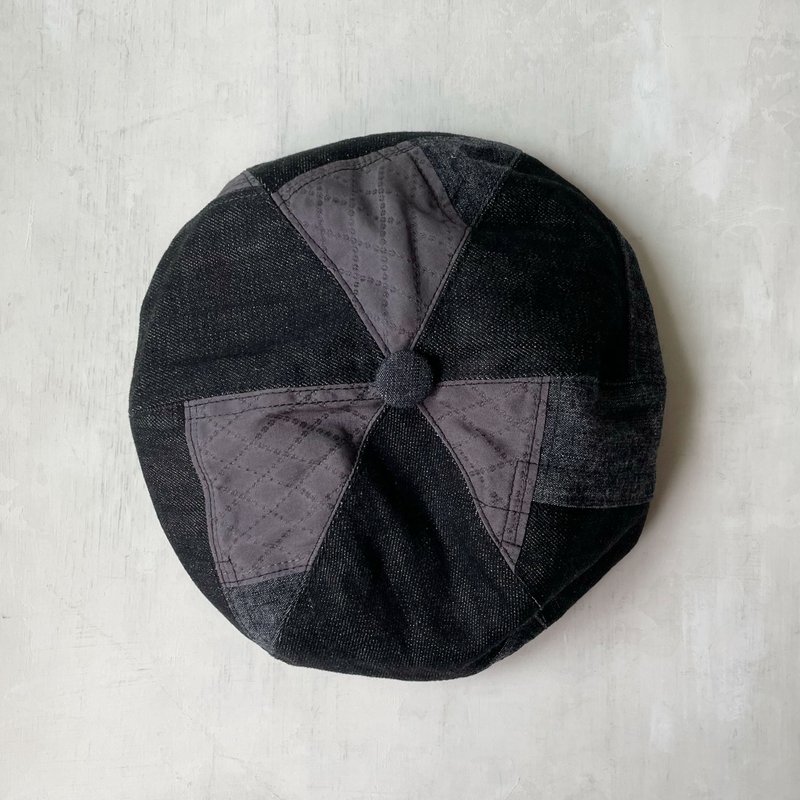 Illustrator's handmade hat/beret/retro/jacquard rhombus/Christmas gift box - Hats & Caps - Cotton & Hemp Black