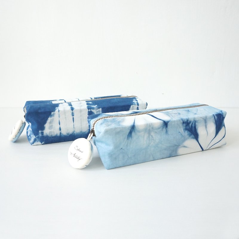 S.A x Spring/ Iceberg (M), Indigo dyed Handmade Pencil Case - Pencil Cases - Cotton & Hemp Blue