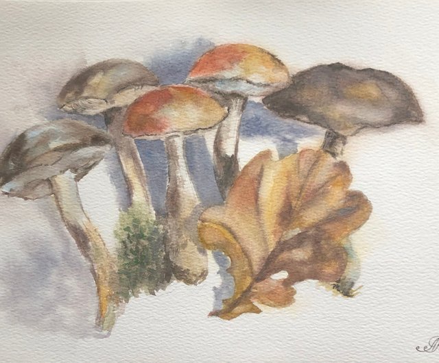 蘑菇原創水彩描牆藝術 キノコのオリジナル水彩画ウォールアート