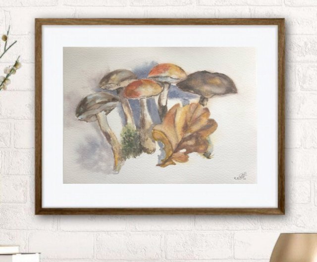 蘑菇原創水彩描牆藝術 キノコのオリジナル水彩画ウォールアート