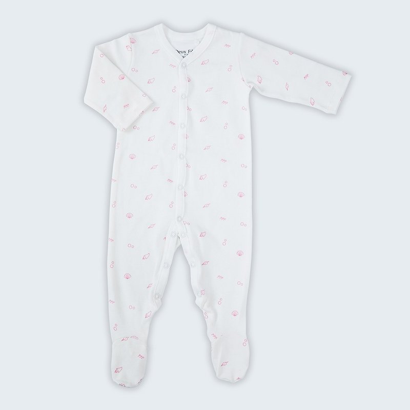 【Deux Filles Organic Cotton】Pink shell baby foot-wrapped jumpsuit / fart cover 0~12 months - ชุดทั้งตัว - ผ้าฝ้าย/ผ้าลินิน สึชมพู