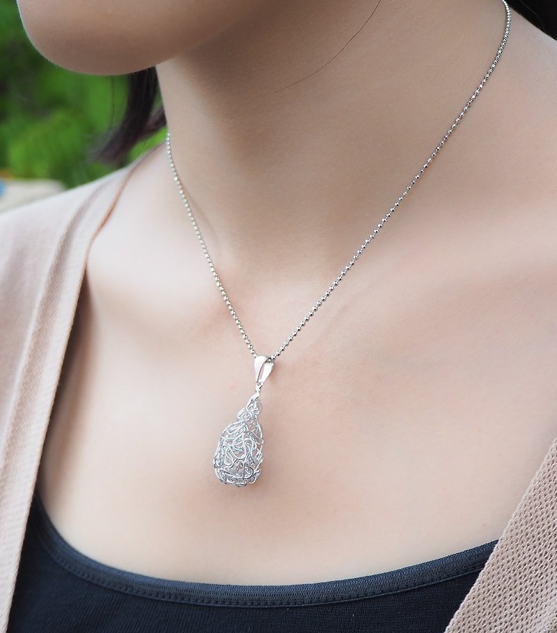 Swirl wire drop shape sterling silver pendant with chain - Necklaces - Sterling Silver Silver