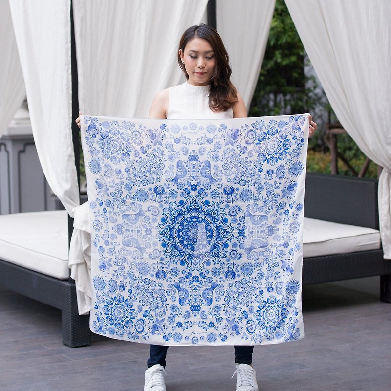 Glory Blue - Blue and White Porcelain Scarf - Scarves - Silk Blue