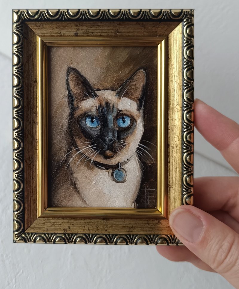 ACEO原創暹羅貓繪畫tina chat art 2.5*3.5英寸 - 壁貼/牆壁裝飾 - 其他金屬 咖啡色