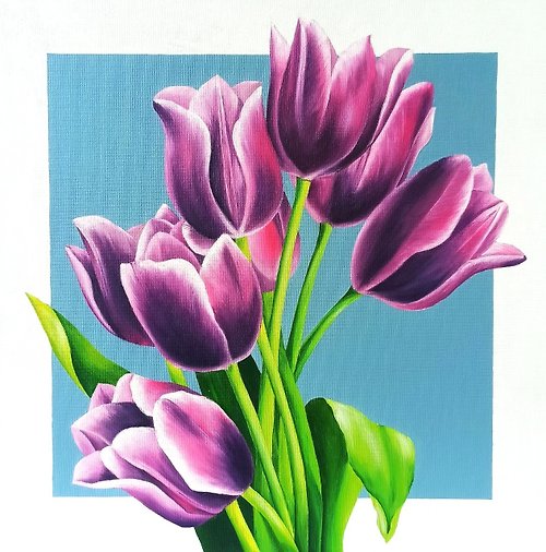 ViktoriiaDoArt Oil Painting Spring Tulip Flowers Original Flower Art
