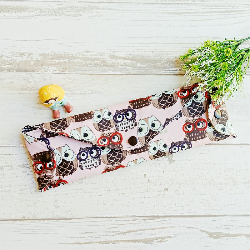 [waterproof and environmentally friendly tableware bag] owl - Chopsticks - Cotton & Hemp Pink