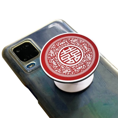PRINT+SHAPE 婚禮圓形氣囊手機架 紅色囍款 客製化禮物 手機座 手機支架