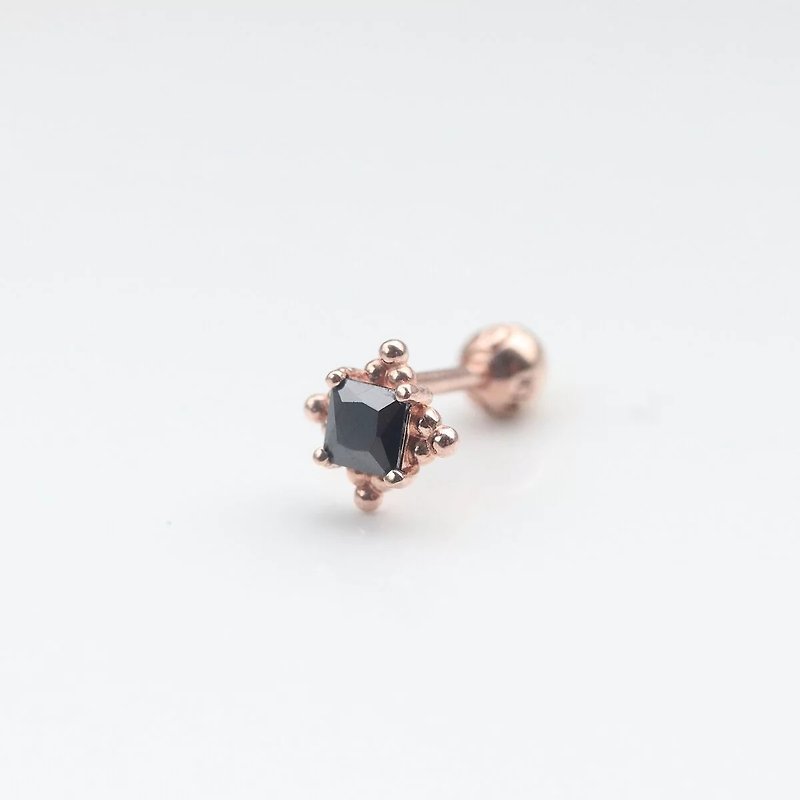 14K Diamond Beads Black Diamond Lock Bead Earrings (Single) - ต่างหู - เครื่องประดับ สีทอง