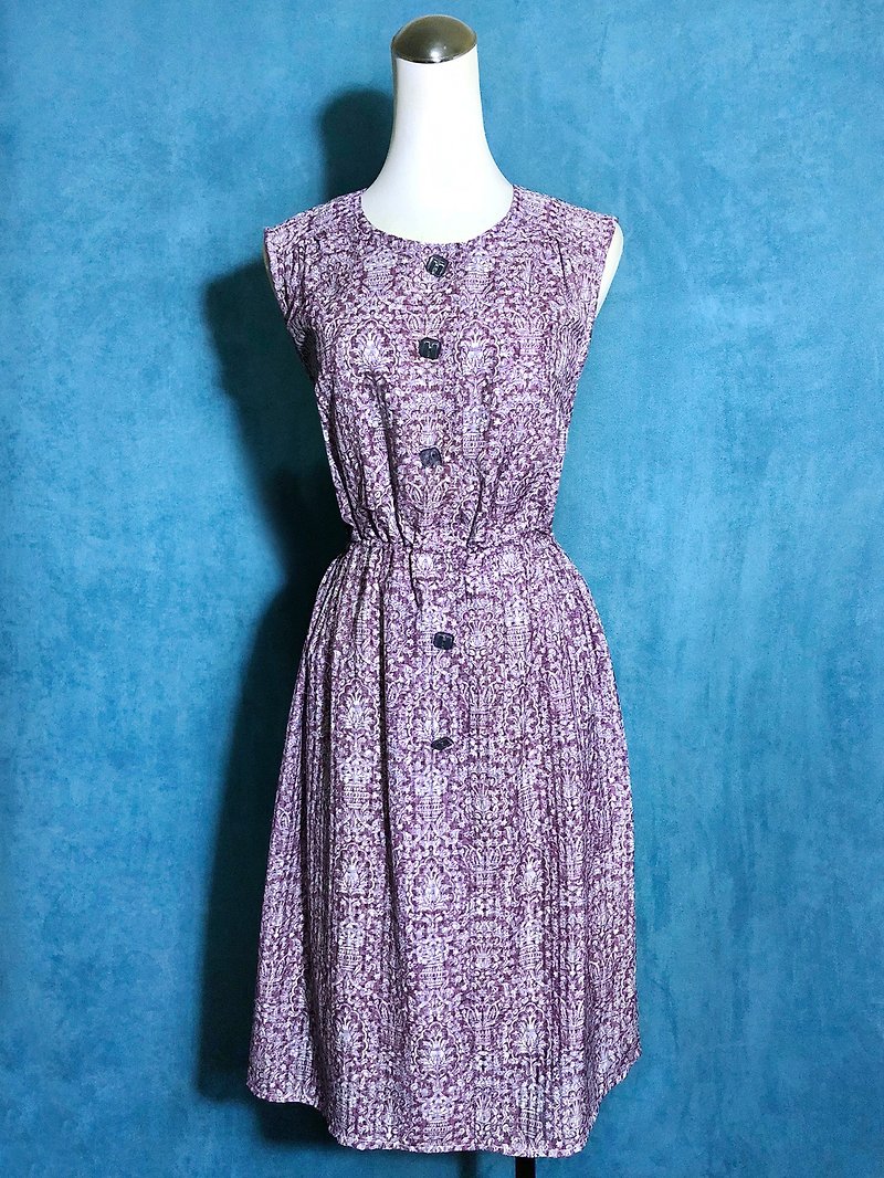 歐洲圖騰織紋無袖古著洋裝 / 國外帶回 VINTAGE - 連身裙 - 聚酯纖維 紫色