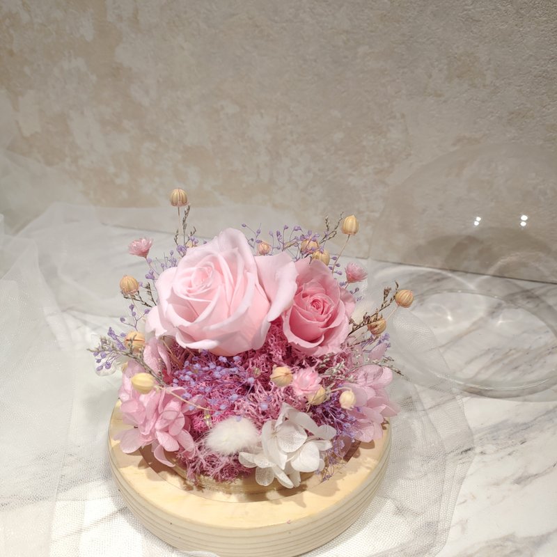 夜燈玻璃花鐘 浪漫粉配色 不凋花 永生花 乾燥花 生日花禮 - 乾燥花/永生花 - 植物．花 粉紅色