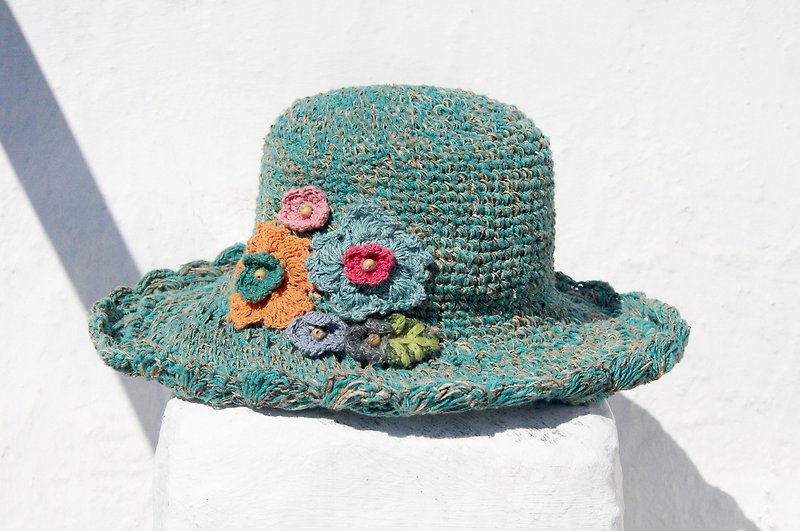 ผ้าฝ้าย/ผ้าลินิน หมวก หลากหลายสี - New Year's gift a limited hand-woven cotton cap / knit cap / hat / visor / hat / straw hat - knit flower forest wind (green)