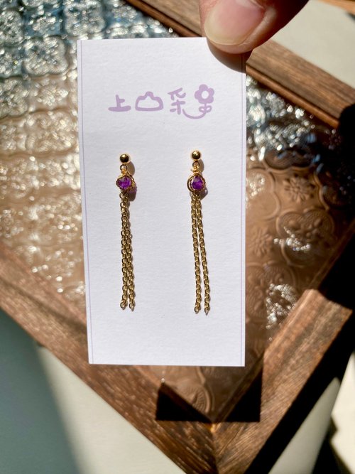 上杉採花飾品店 鑽切紫水晶 長墜鍊 修飾臉型 耳環 耳針 天然石 14K 配件 改夾