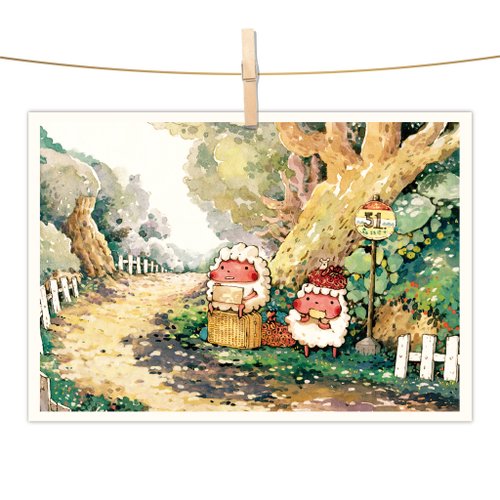 afu插畫日誌 afu水彩插畫明信片 - 51號森林巴士返家路