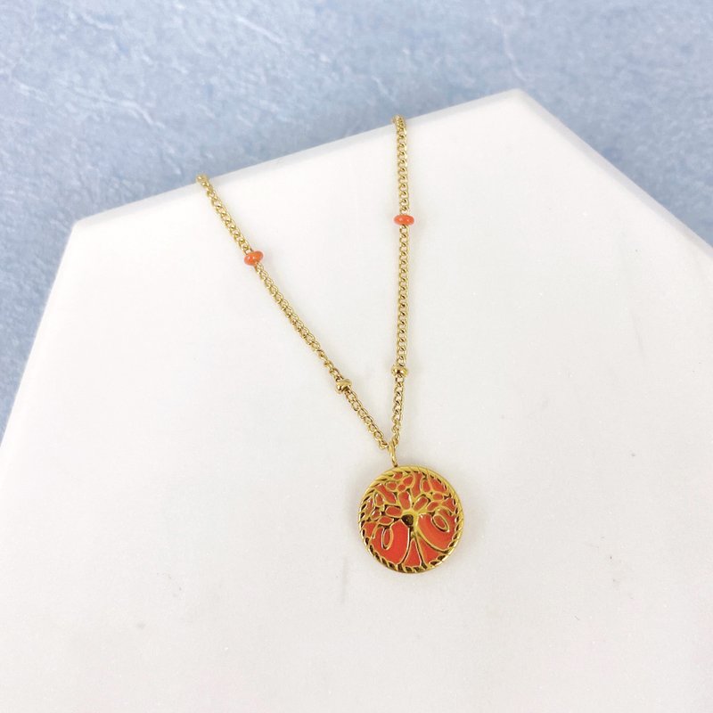 Edith & Jaz • Enamel Tree Necklace - Orange - สร้อยติดคอ - เครื่องเพชรพลอย สีส้ม