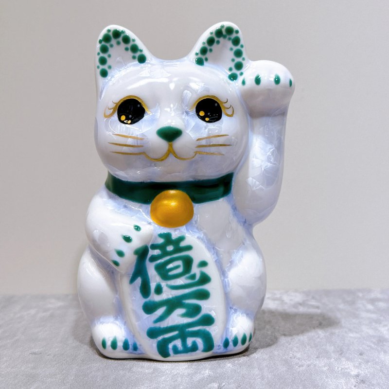 【福運盈門】日本清水燒招財貓 | 花結晶 藤 億万両 左 特小 - 裝飾/擺設  - 瓷 藍色