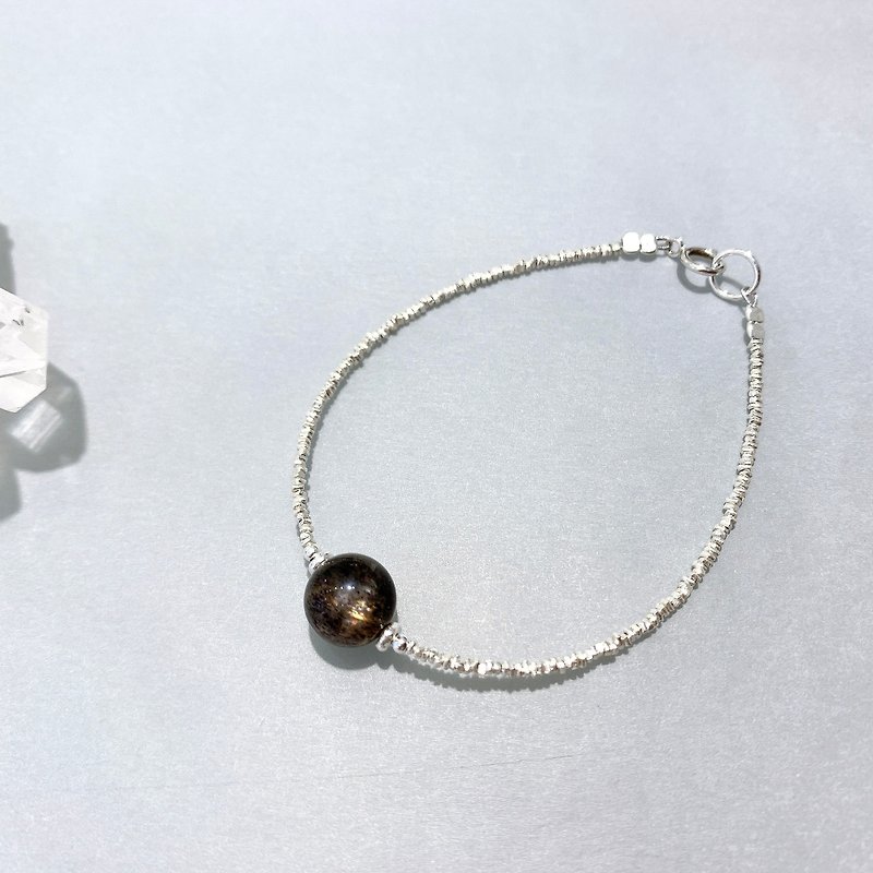 Ops Black Sunstone Handmade Unique Simple Silver Design gift bracelet - Bracelets - Silver Silver