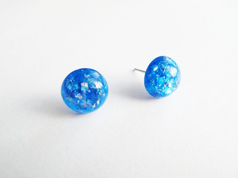  Rosy Garden Blue earth with shiny gold flakes resin earrings - ต่างหู - พลาสติก สีน้ำเงิน