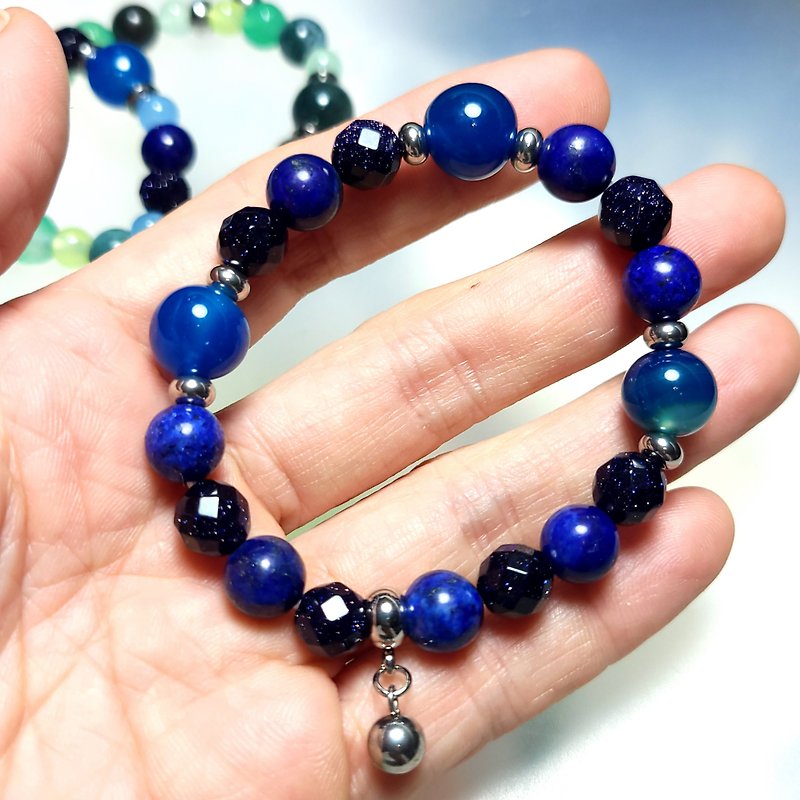 Single string pure color mix and match natural Stone bracelet blue 2 - สร้อยข้อมือ - หิน สีน้ำเงิน