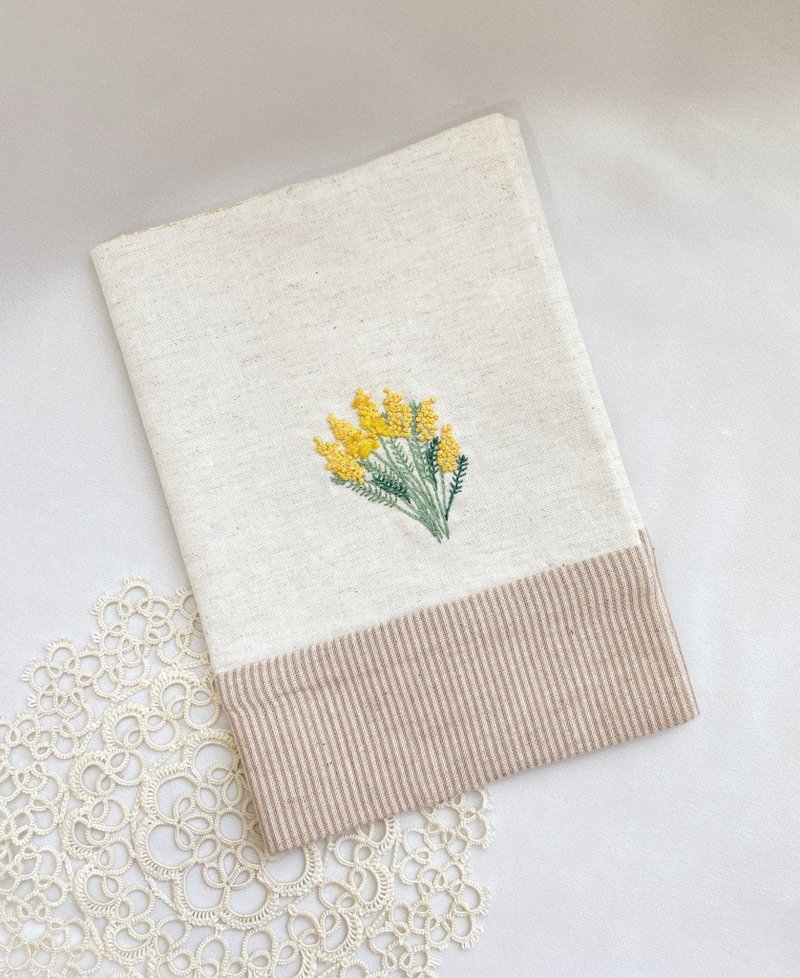 [Handmade by Ms. Fang] Hand-embroidered A5 book jacket/book cover/handbook - Notebooks & Journals - Cotton & Hemp Yellow