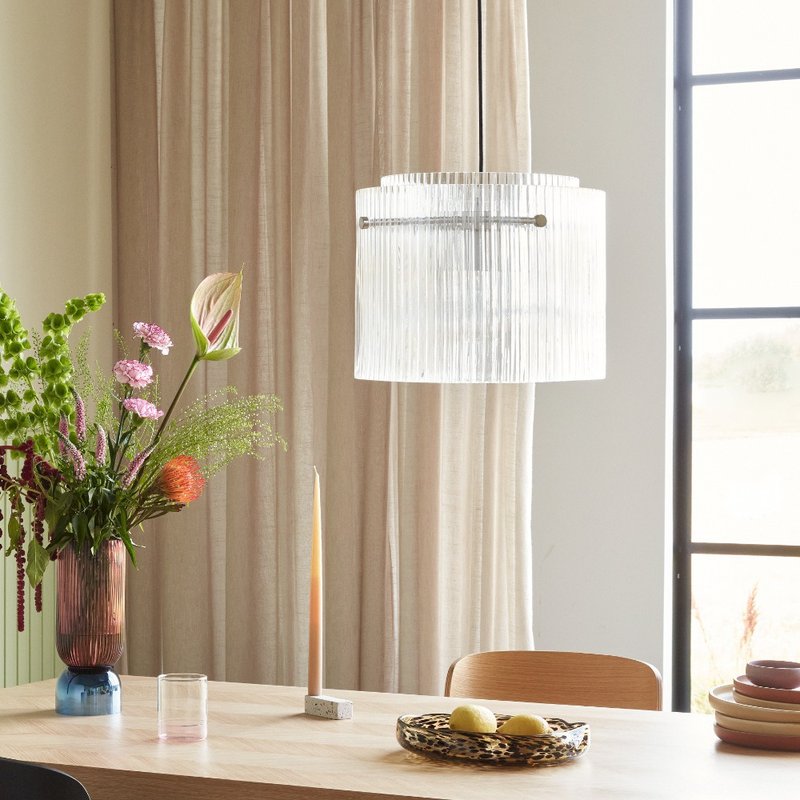 【Hübsch】－991322 Transparent glass small corrugated chandelier (large) table lamp - Lighting - Glass Transparent