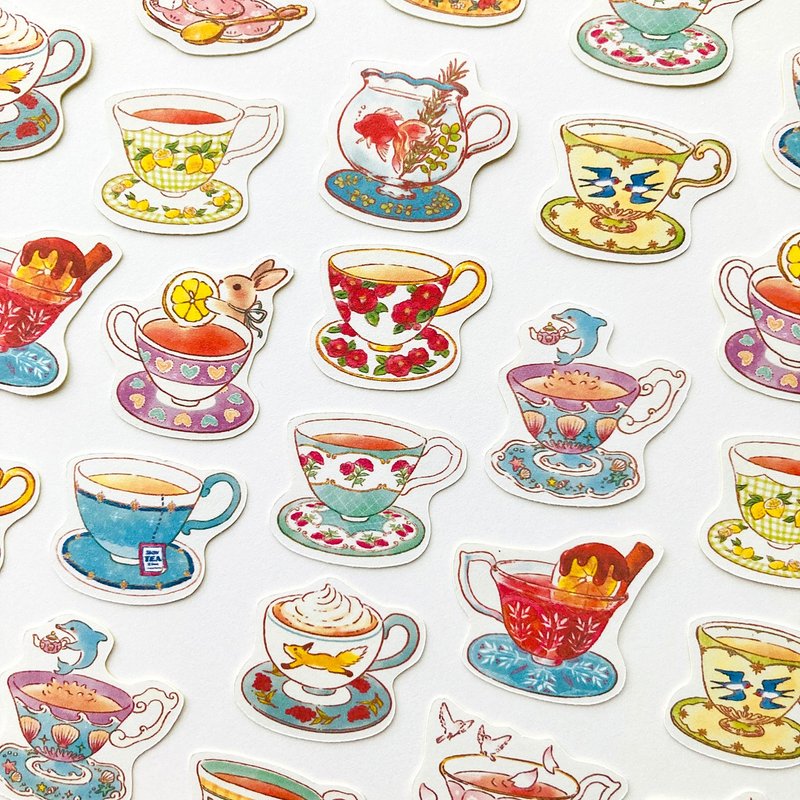 Teacupフレークシール【32枚入】ティーカップ - 貼紙 - 紙 多色