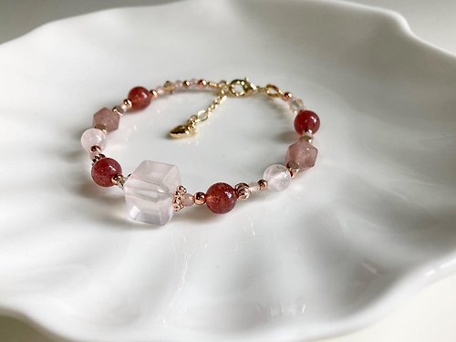 Crystal.LaVie 可客製水晶手鍊 提升愛情運和人緣氣質仙氣桃花 草莓晶配粉晶